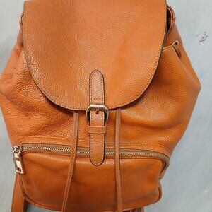 Orange Leather Backpack